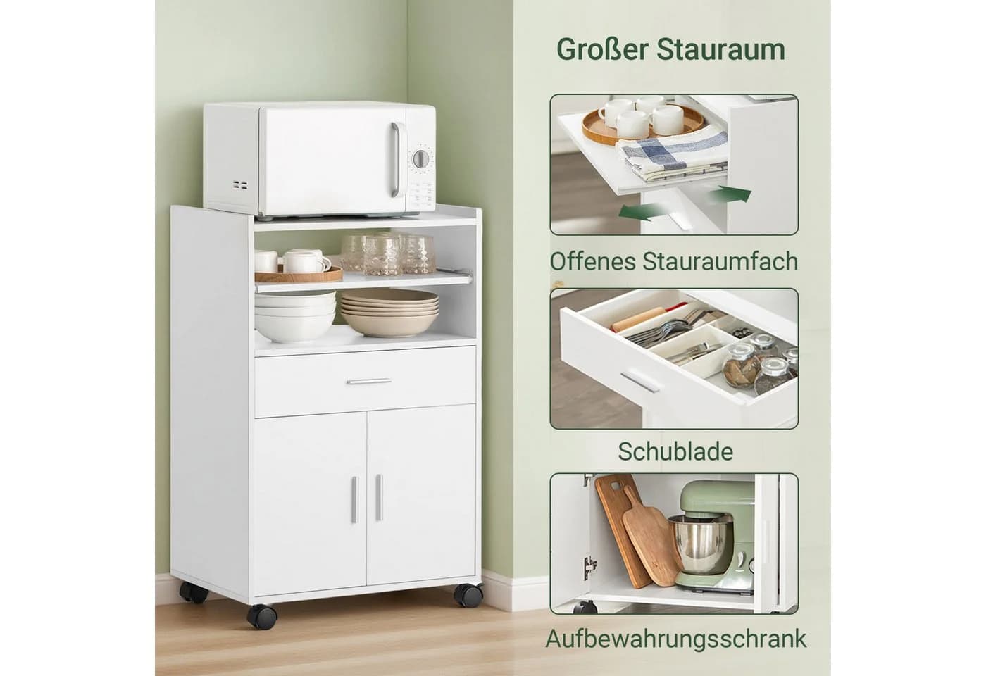 SoBuy Küchenwagen FSB09 Servierwagen mit Arbeitsplatte Aufbewahrungsschrank - Bild 3