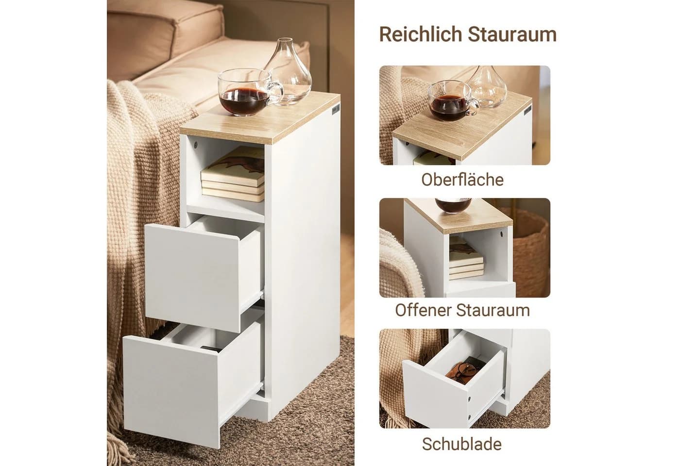 SoBuy Nachttisch FBT149 Weiß 2 Schubladen Holzwerkstoff - Bild 4