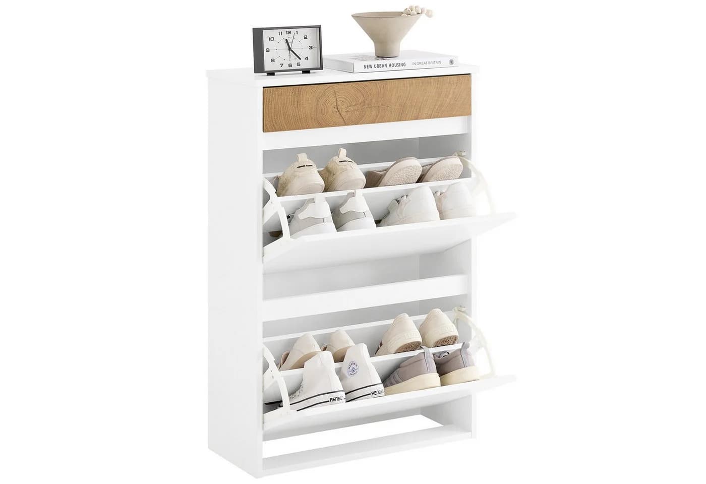 SoBuy Schuhschrank FSR205 Weiß-Natur Schuhkipper mit Schublade - Bild 2