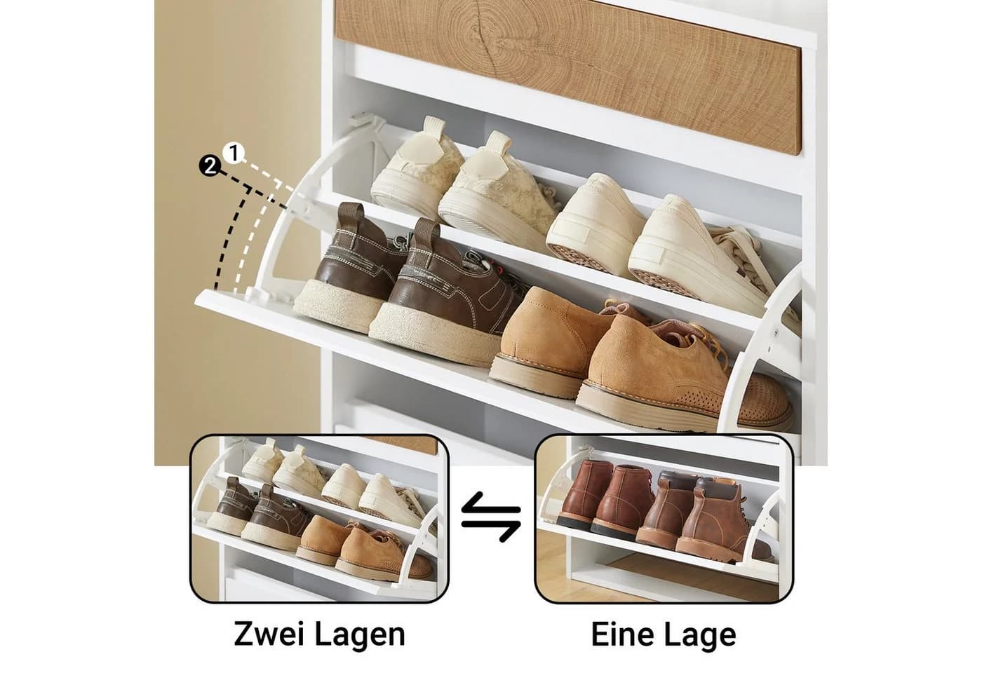 SoBuy Schuhschrank FSR205 Weiß-Natur Schuhkipper mit Schublade - Bild 3