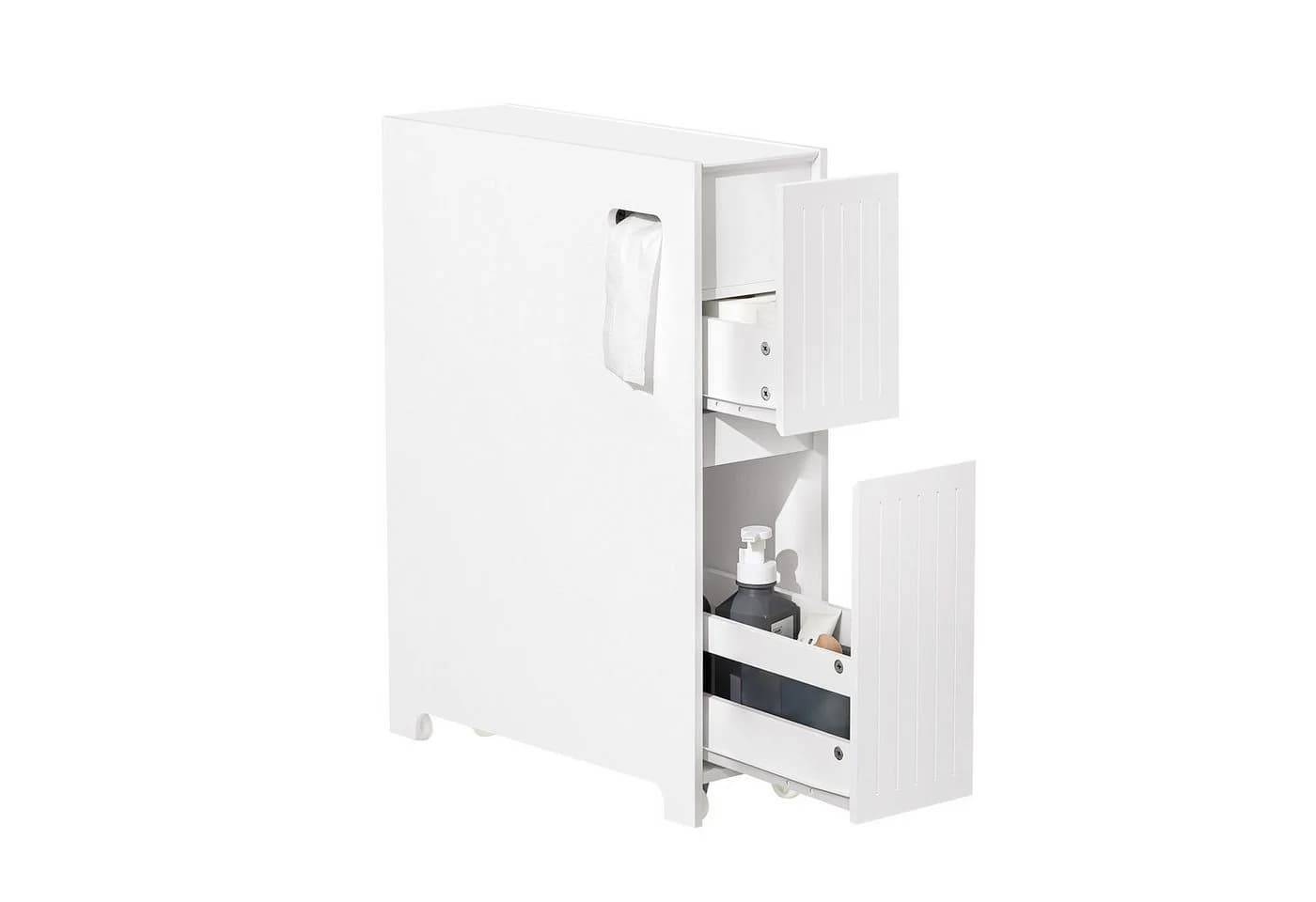 SoBuy Badregal BZR111, Badezimmerschrank schmal, Toilettenpapier-Aufbewahrung, Nischenregal mit Rollen - Bild 2
