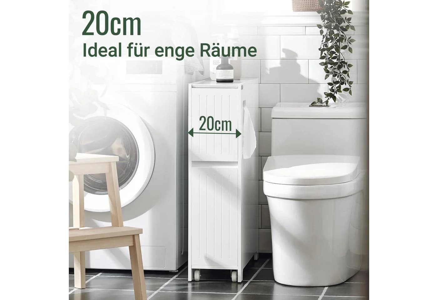 SoBuy Badregal BZR111, Badezimmerschrank schmal, Toilettenpapier-Aufbewahrung, Nischenregal mit Rollen - Bild 3