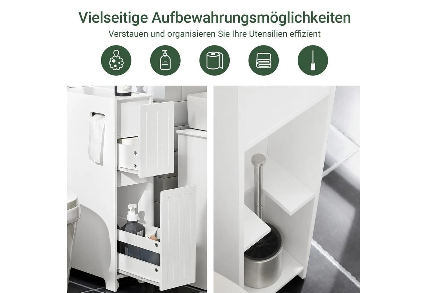SoBuy Badregal BZR111, Badezimmerschrank schmal, Toilettenpapier-Aufbewahrung, Nischenregal mit Rollen - Bild 4