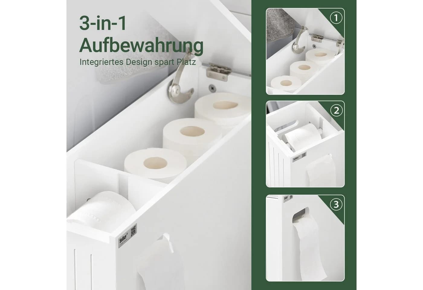 SoBuy Badregal BZR111, Badezimmerschrank schmal, Toilettenpapier-Aufbewahrung, Nischenregal mit Rollen - Bild 5