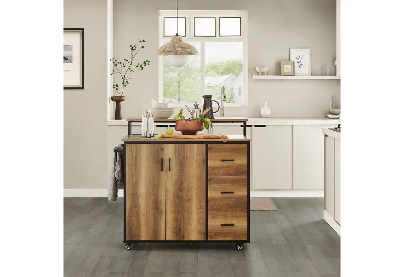 SoBuy Küchenwagen Rollwagen Sideboard Vintage braun mit Schubladen