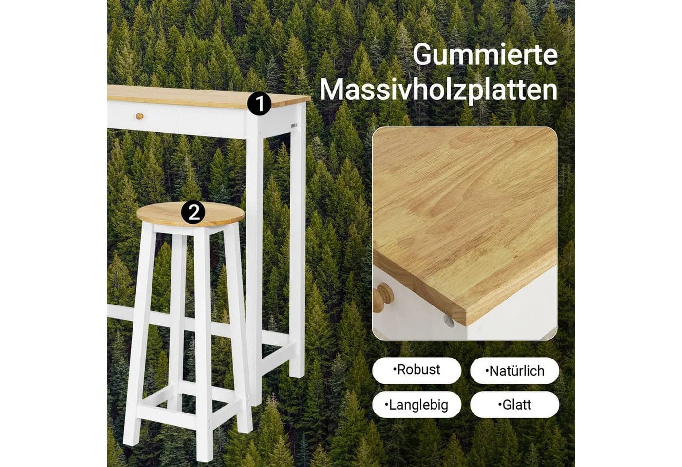 SoBuy Bartisch FWT50 3-teilig Weiß-Natur mit 2 Hockern - Bild 3