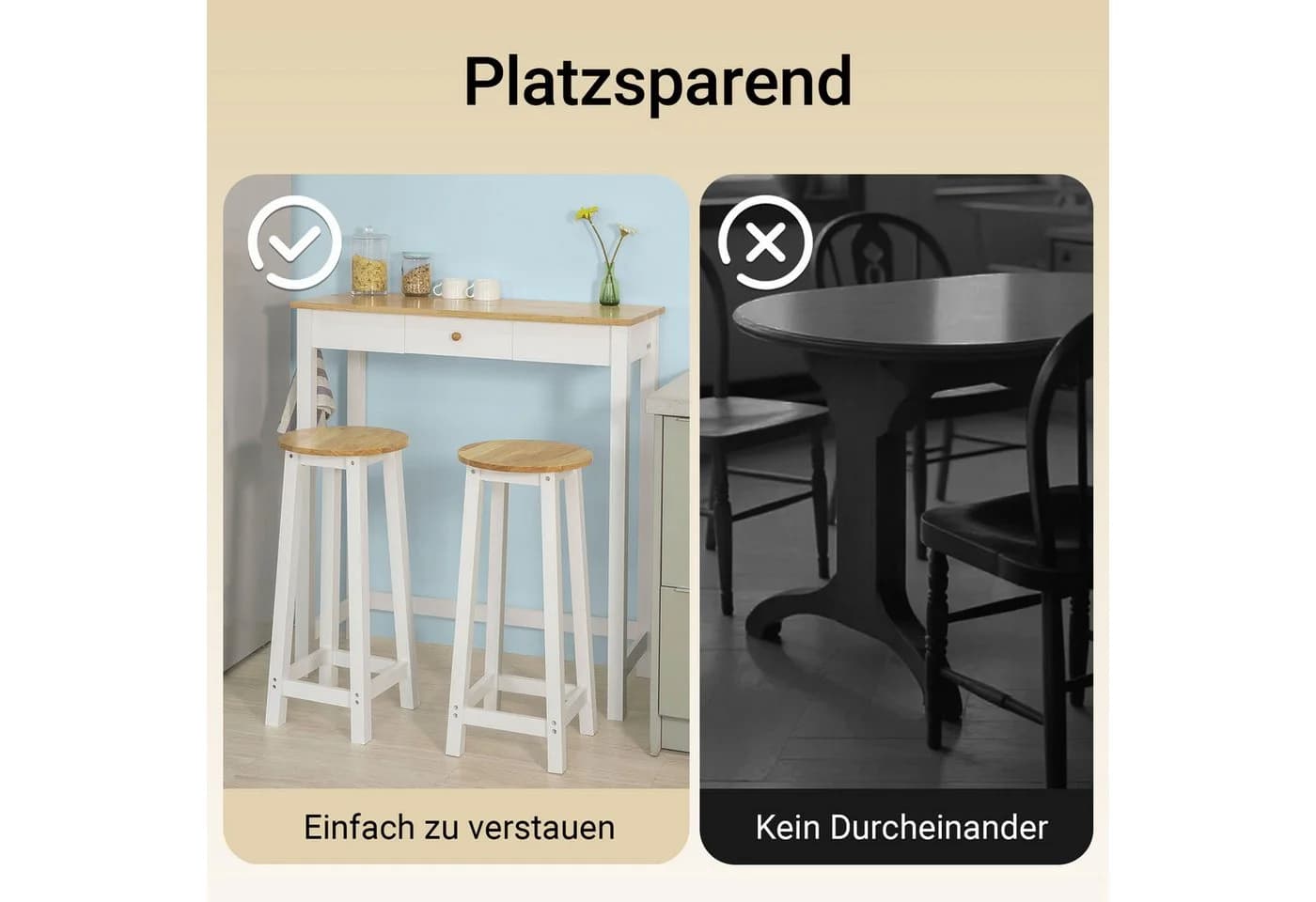 SoBuy Bartisch FWT50 3-teilig Weiß-Natur mit 2 Hockern - Bild 4
