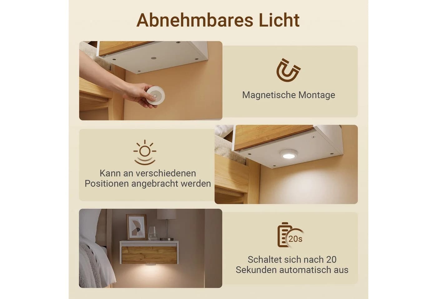 SoBuy Nachttisch FBT174 Wandregal mit Licht & Schubladen Weiß-Natur - Bild 3