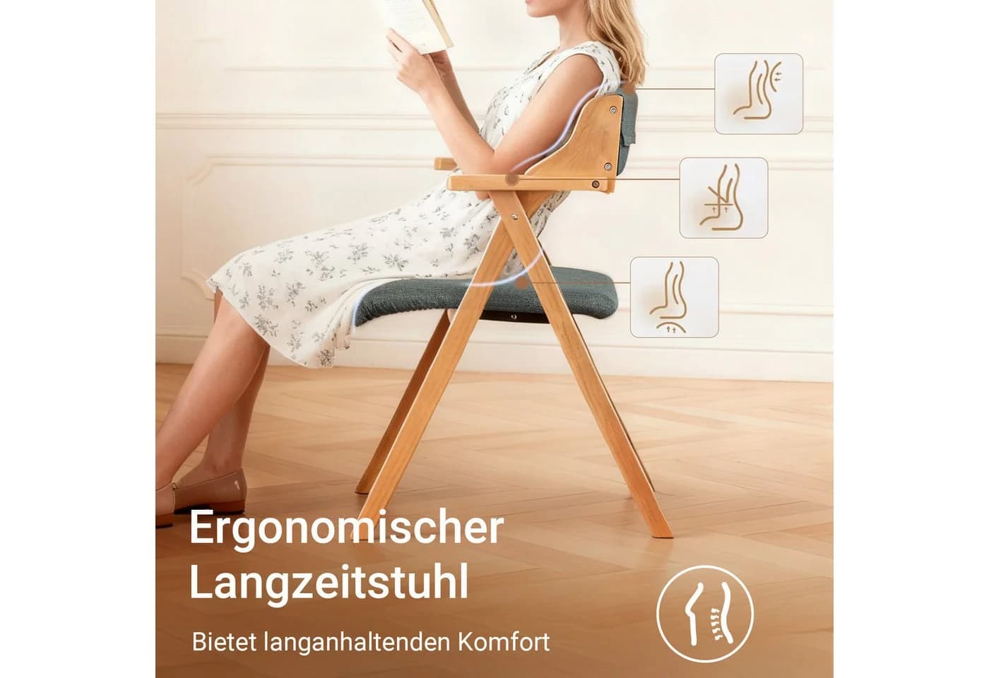 SoBuy Klappstuhl FST98 Grau Buchenholz mit Polsterung - Bild 3