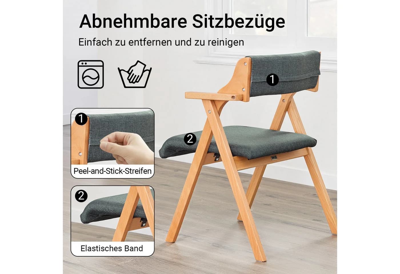 SoBuy Klappstuhl FST98 Grau Buchenholz mit Polsterung - Bild 5