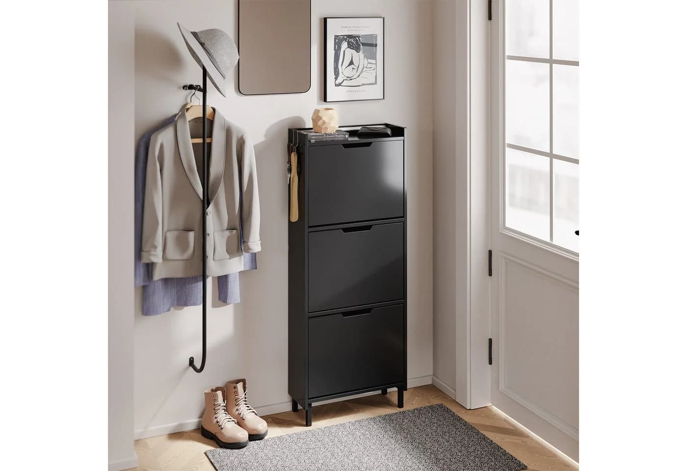 SoBuy Schuhschrank FSR151-H-E Weiß/Schwarz mit Sensorlicht