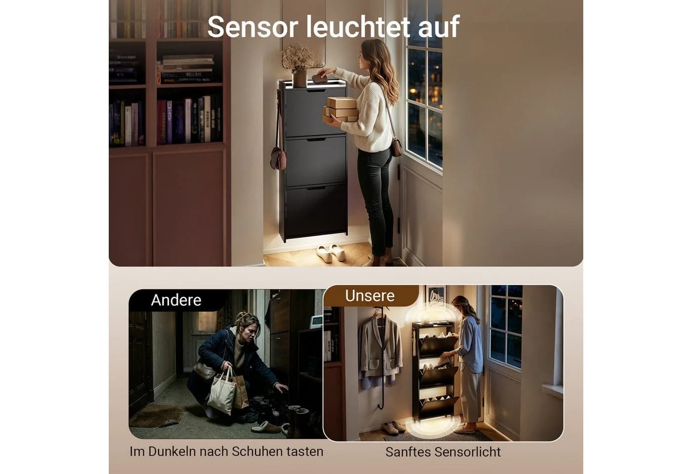 SoBuy Schuhschrank FSR151-H-E Weiß/Schwarz mit Sensorlicht - Bild 3