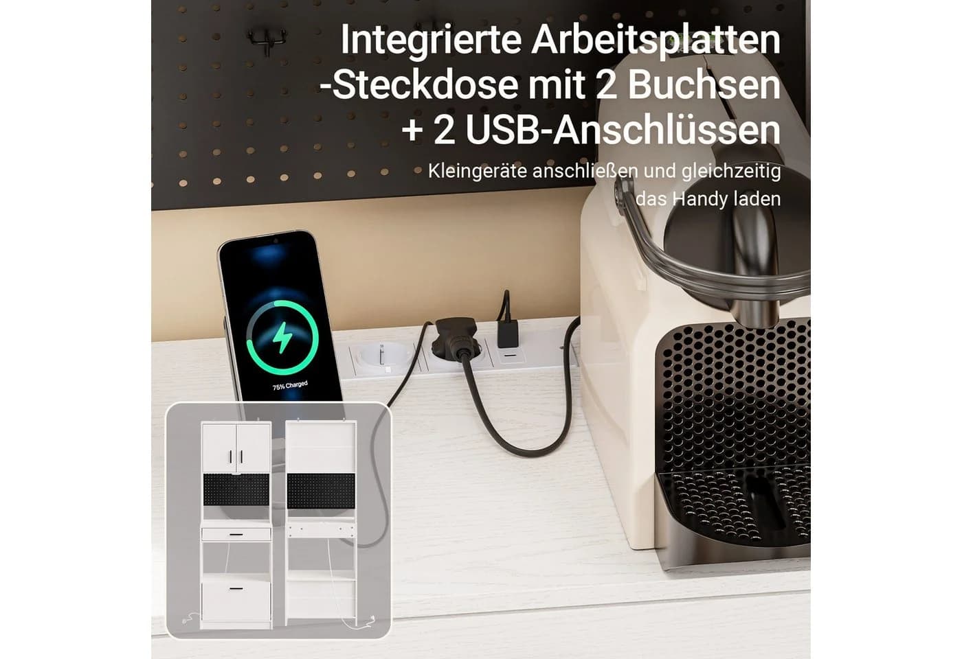 SoBuy Sideboard FSB98-E Weiß mit Steckdose, USB & Sensorleuchte - Bild 3