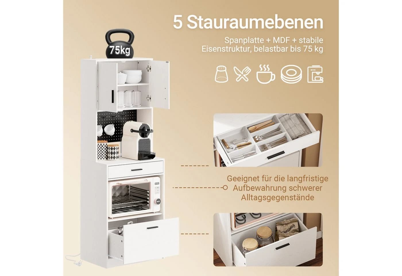SoBuy Sideboard FSB98-E Weiß mit Steckdose, USB & Sensorleuchte - Bild 5
