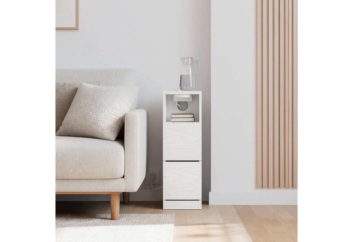 SoBuy Nachttisch FBT149-E Weiß mit Ladefunktion und LED-Sensorleuchte