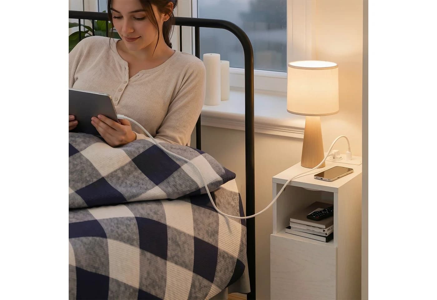 SoBuy Nachttisch FBT149-E Weiß mit Ladefunktion und LED-Sensorleuchte - Bild 4