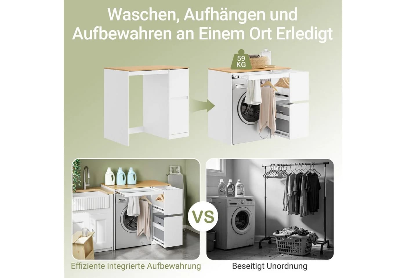 SoBuy Waschmaschinenumbauschrank BZR223 Weiß mit Wäschekorb - Bild 3