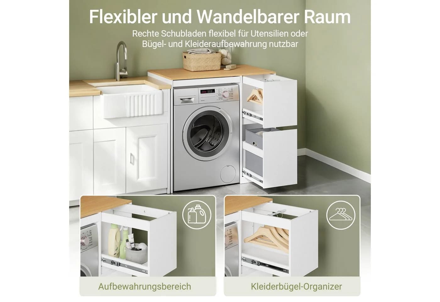 SoBuy Waschmaschinenumbauschrank BZR223 Weiß mit Wäschekorb - Bild 5
