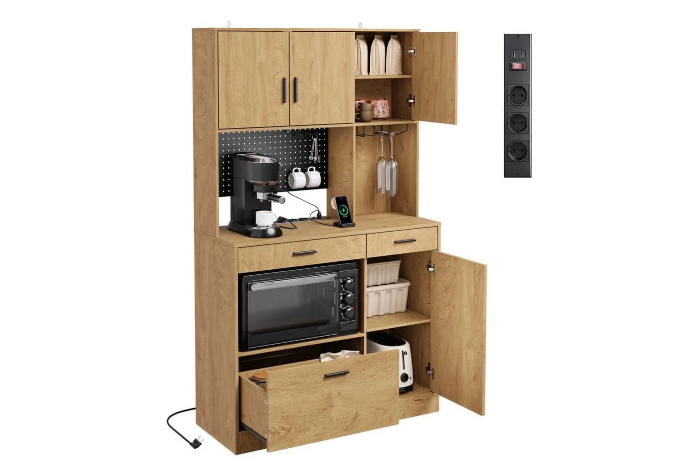 SoBuy Küchenbuffet FSB98-L-E Natur Holzwerkstoff mit LED & USB - Bild 2