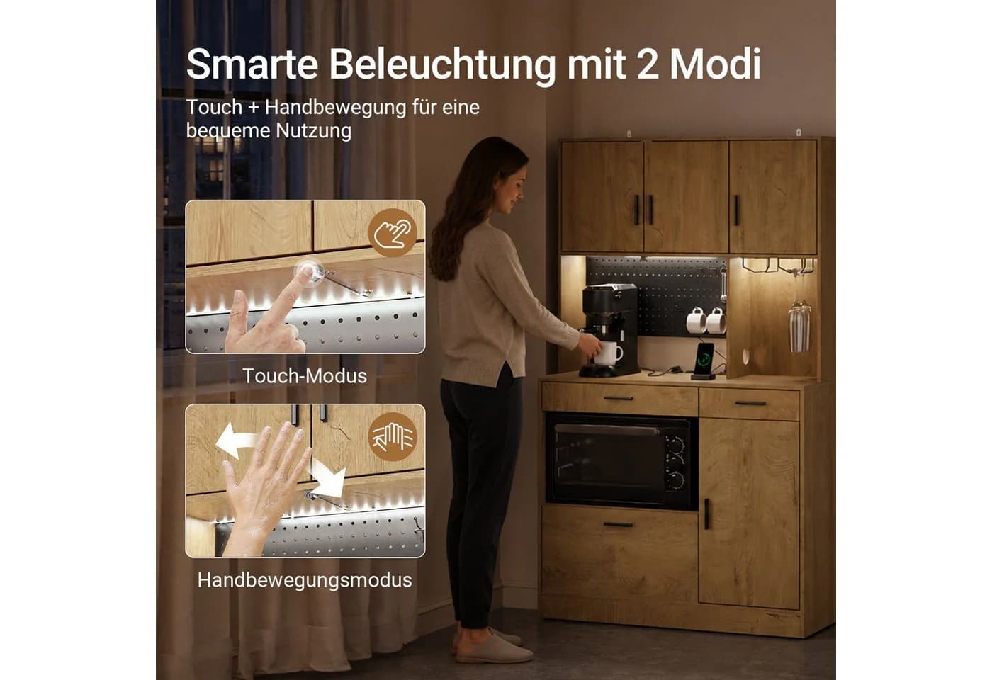 SoBuy Küchenbuffet FSB98-L-E Natur Holzwerkstoff mit LED & USB - Bild 5