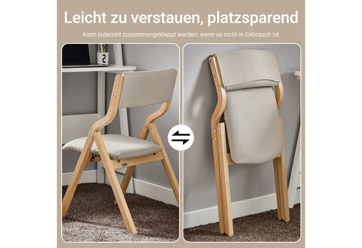 SoBuy Klappstuhl FST40 Weiß/Grau Birkenholz Gepolstert - Bild 3