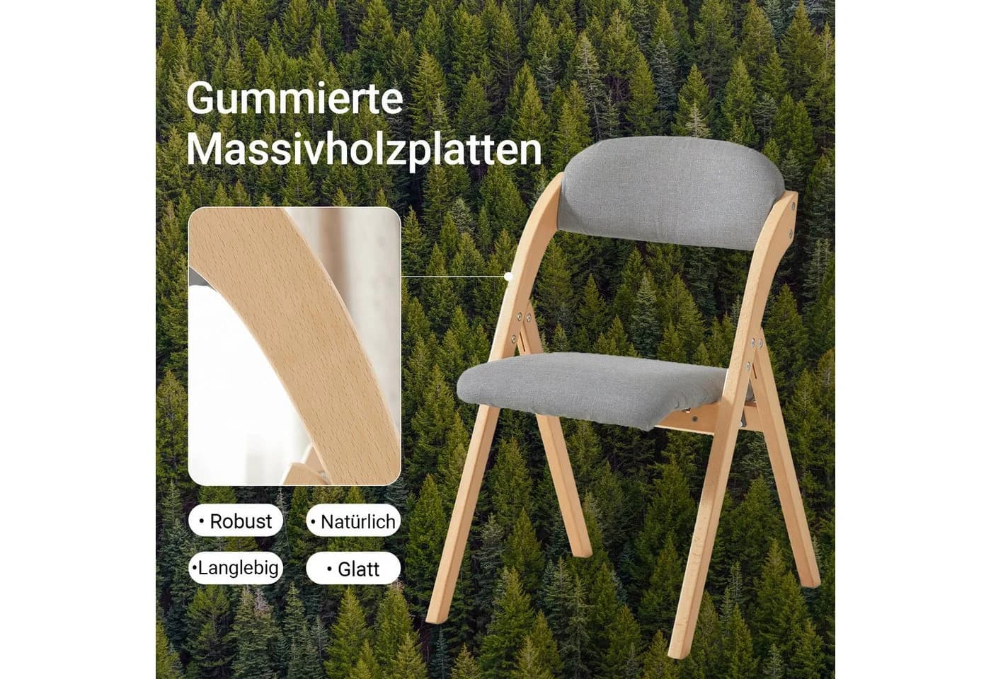 SoBuy Klappstuhl DE-FST92 Grau Buche Gepolstert Faltbar - Bild 4