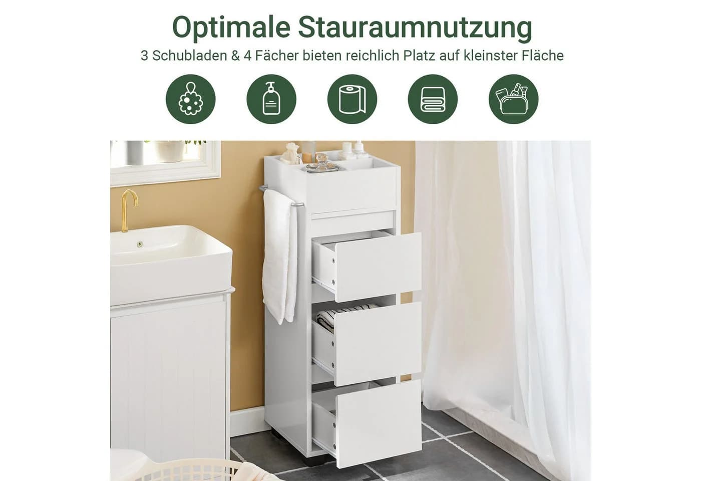 SoBuy Midischrank BZR29 Weiß - Badschrank mit Schubladen