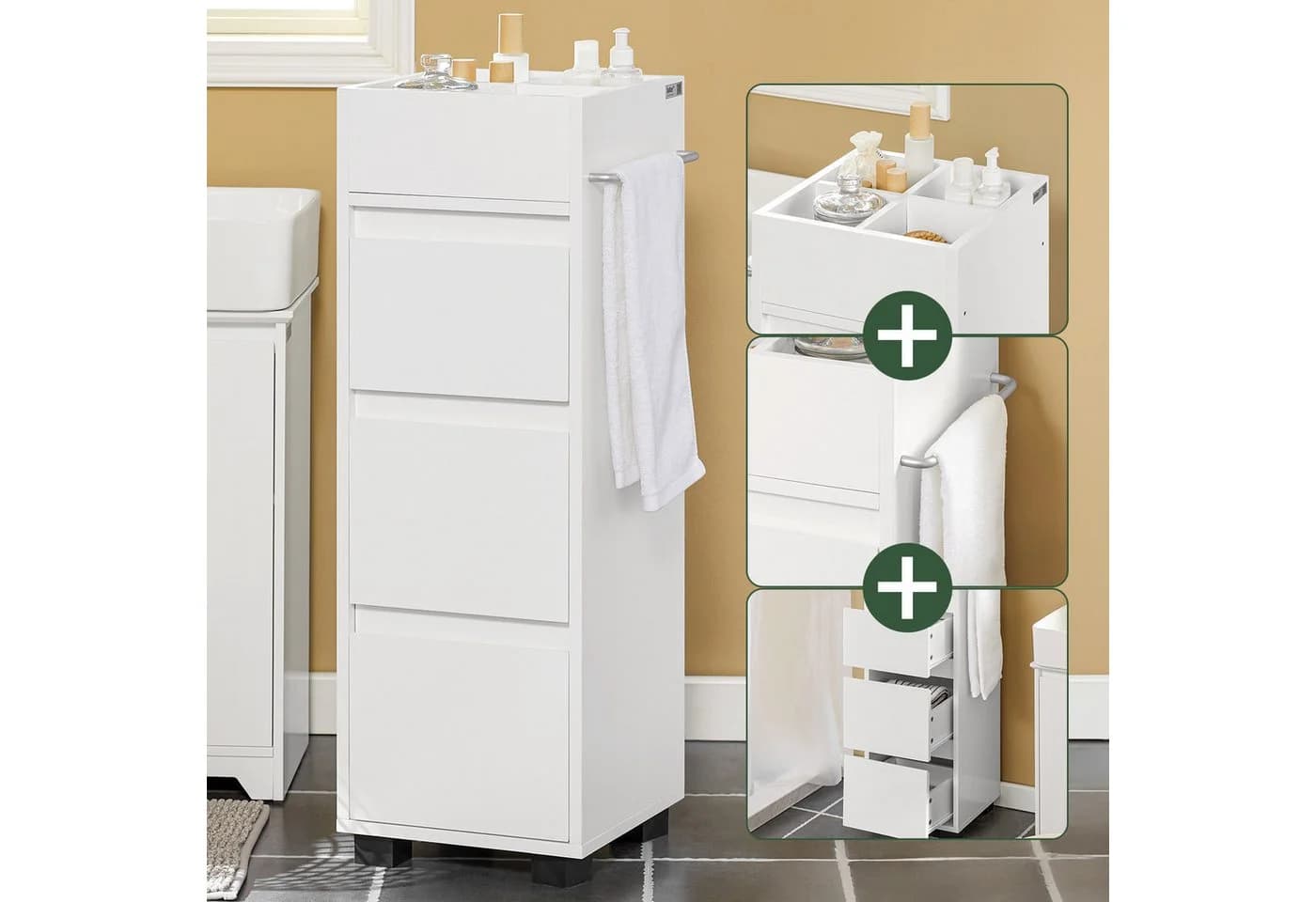 SoBuy Midischrank BZR29 Weiß - Badschrank mit Schubladen - Bild 3