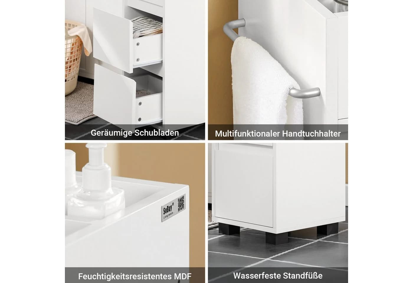 SoBuy Midischrank BZR29 Weiß - Badschrank mit Schubladen - Bild 5