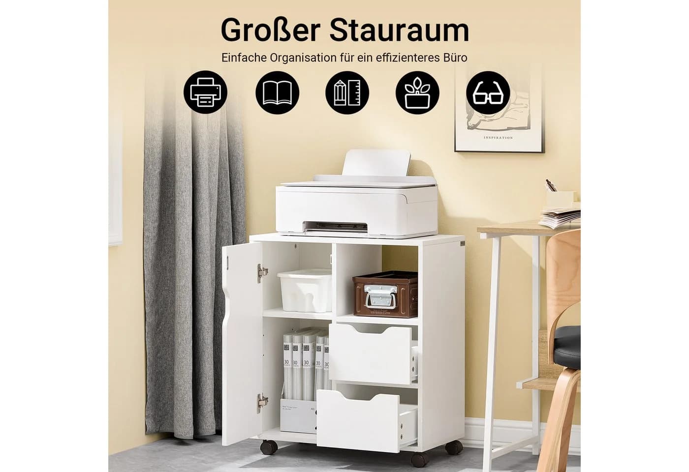SoBuy Rollcontainer FBT105 Druckertisch Unterschrank Aktenschrank Büromöbel
