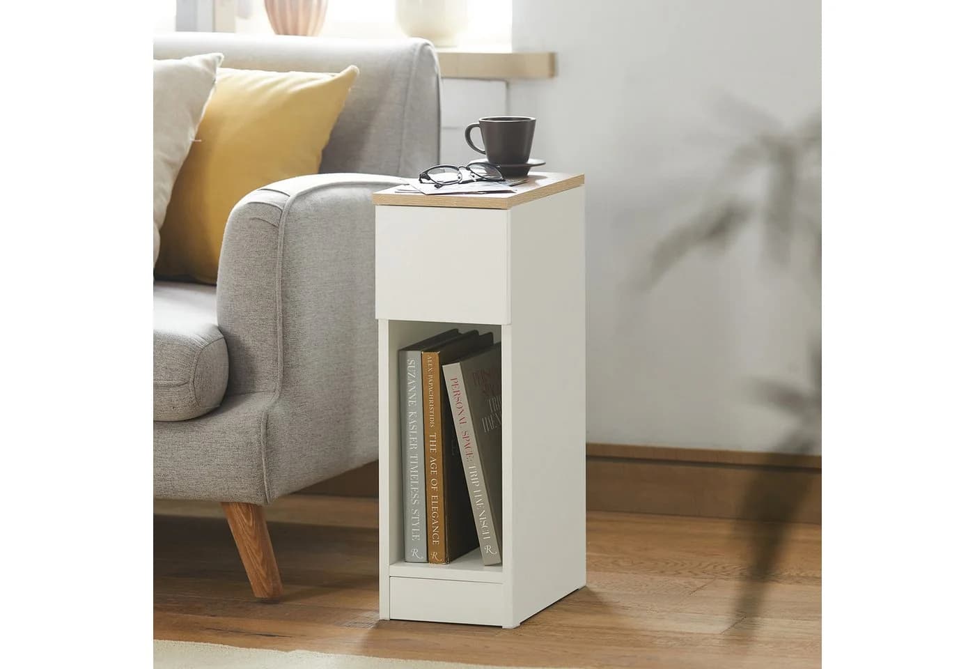 SoBuy Nachtschrank FBT111 Nachttisch schmal Beistelltisch Zeitschriftenhalter Nachtkommode mit Schublade - Bild 2