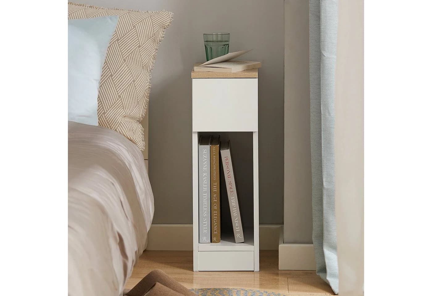 SoBuy Nachtschrank FBT111 Nachttisch schmal Beistelltisch Zeitschriftenhalter Nachtkommode mit Schublade - Bild 5