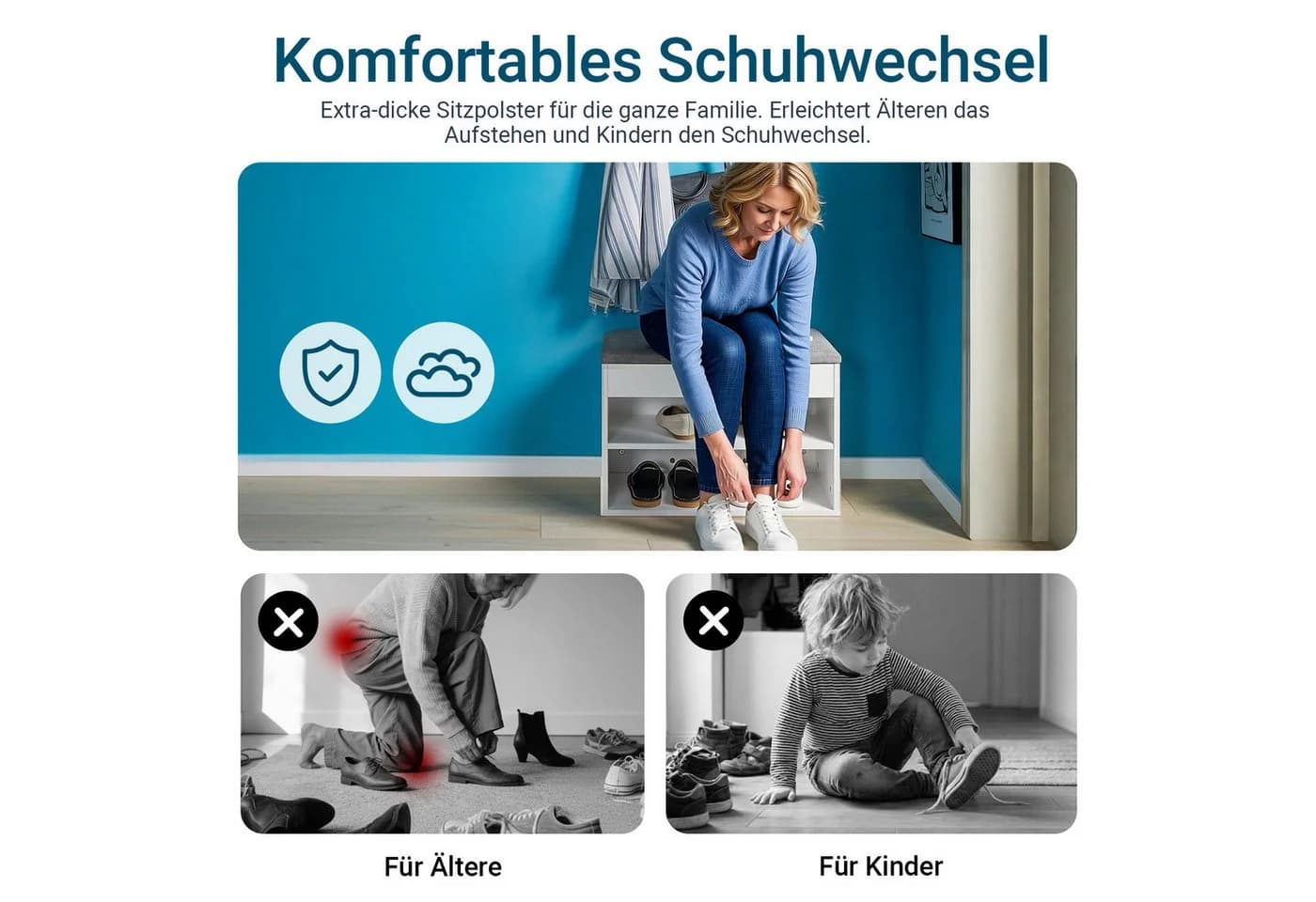 SoBuy Sitzbank FSR25 Schuhbank mit Stauraum und gepolsterter Sitzfläche Weiß - Bild 3