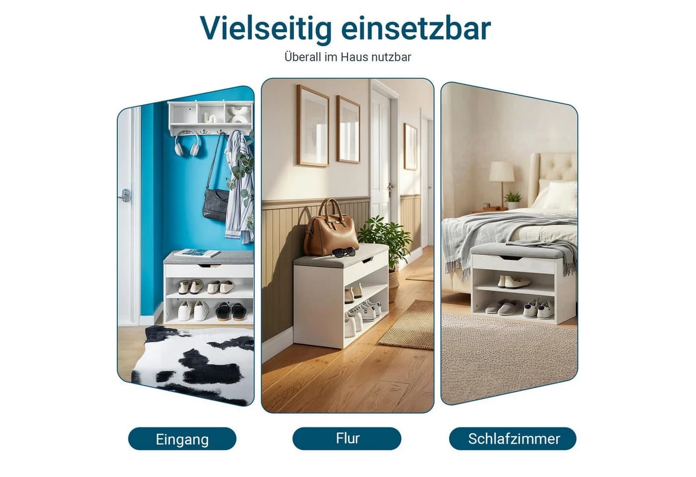 SoBuy Sitzbank FSR25 Schuhbank mit Stauraum und gepolsterter Sitzfläche Weiß - Bild 4