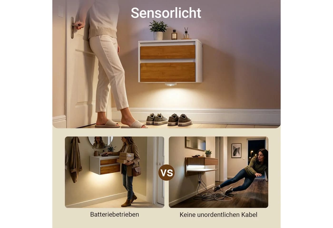 SoBuy Wandregal FBT175 mit Bewegungssensor und Schubladen Weiß-Natur