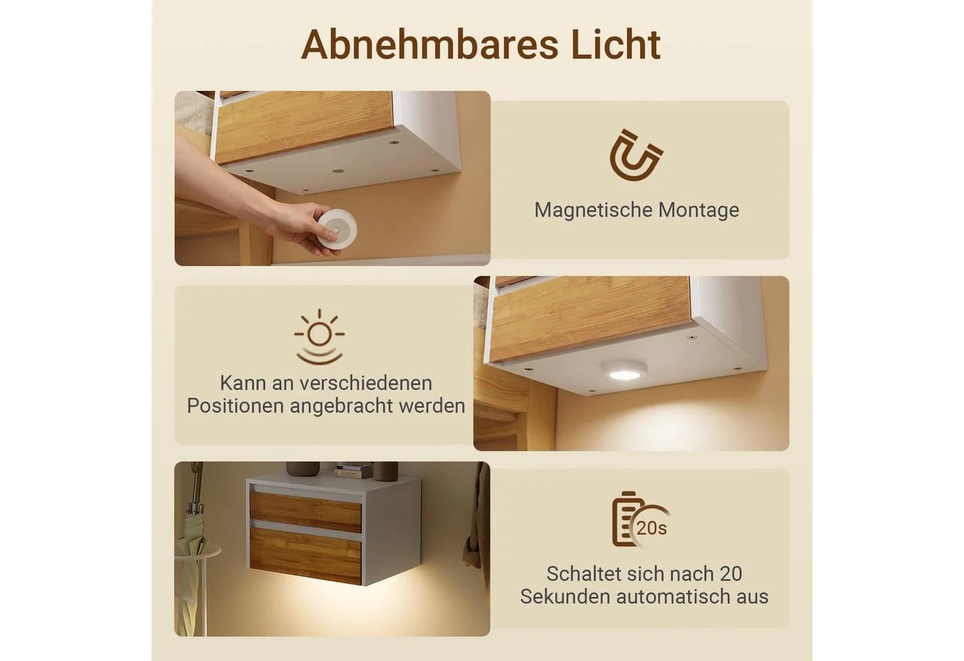 SoBuy Wandregal FBT175 mit Bewegungssensor und Schubladen Weiß-Natur - Bild 3