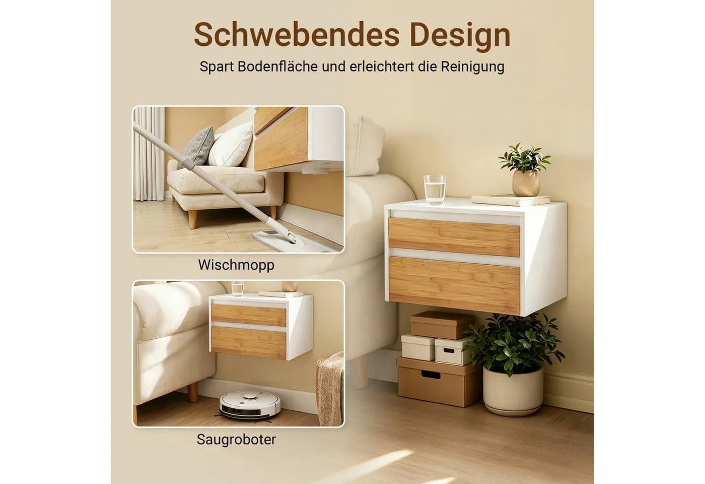 SoBuy Wandregal FBT175 mit Bewegungssensor und Schubladen Weiß-Natur - Bild 4