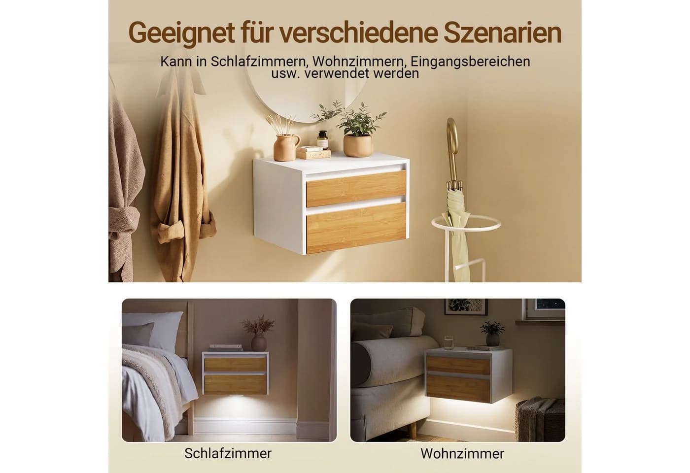 SoBuy Wandregal FBT175 mit Bewegungssensor und Schubladen Weiß-Natur - Bild 5