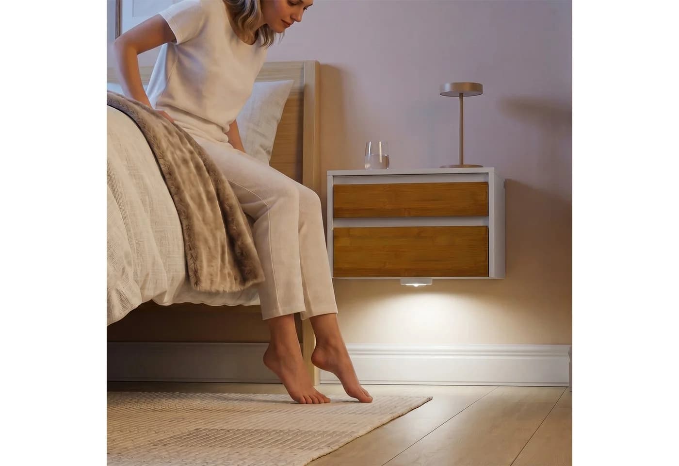 SoBuy 2er Set Nachttisch hängend mit Schublade & Licht