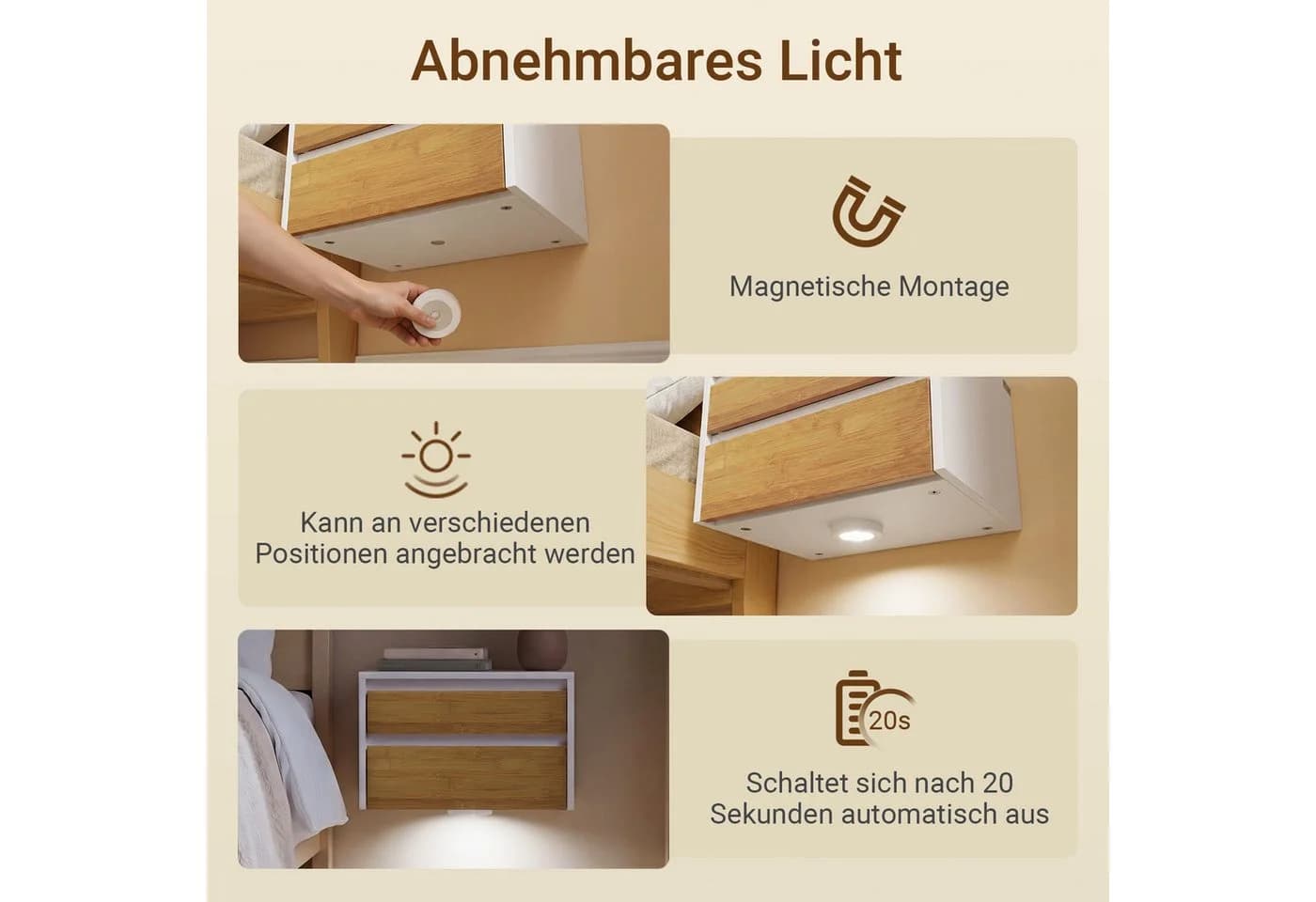 SoBuy 2er Set Nachttisch hängend mit Schublade & Licht - Bild 4