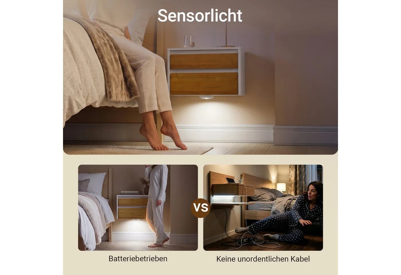SoBuy 2er Set Nachttisch hängend mit Schublade & Licht - Bild 5