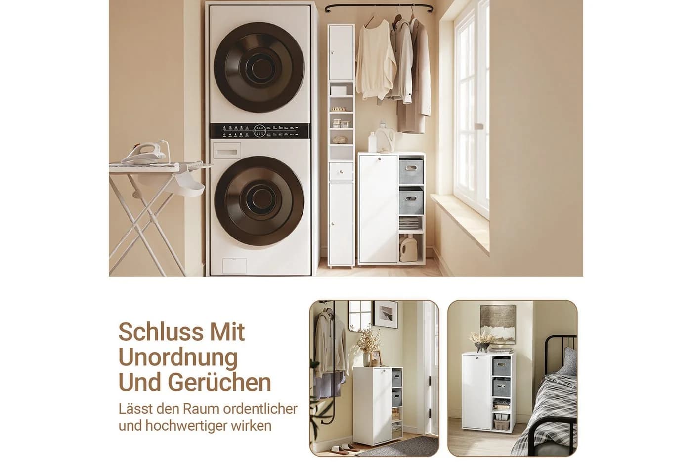 SoBuy Wäscheschrank BZR218 Weiß mit 2 Stoffschubladen - Bild 3
