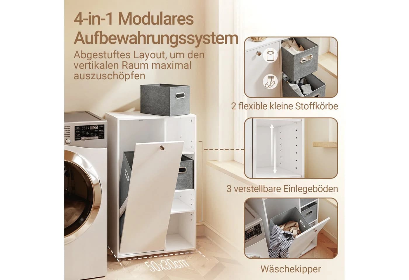 SoBuy Wäscheschrank BZR218 Weiß mit 2 Stoffschubladen - Bild 4