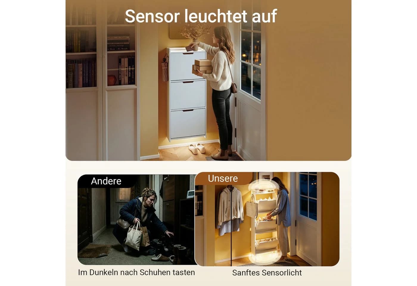 SoBuy Schuhkipper FSR151-H-E Weiß/Schwarz mit Sensorlicht - Bild 3