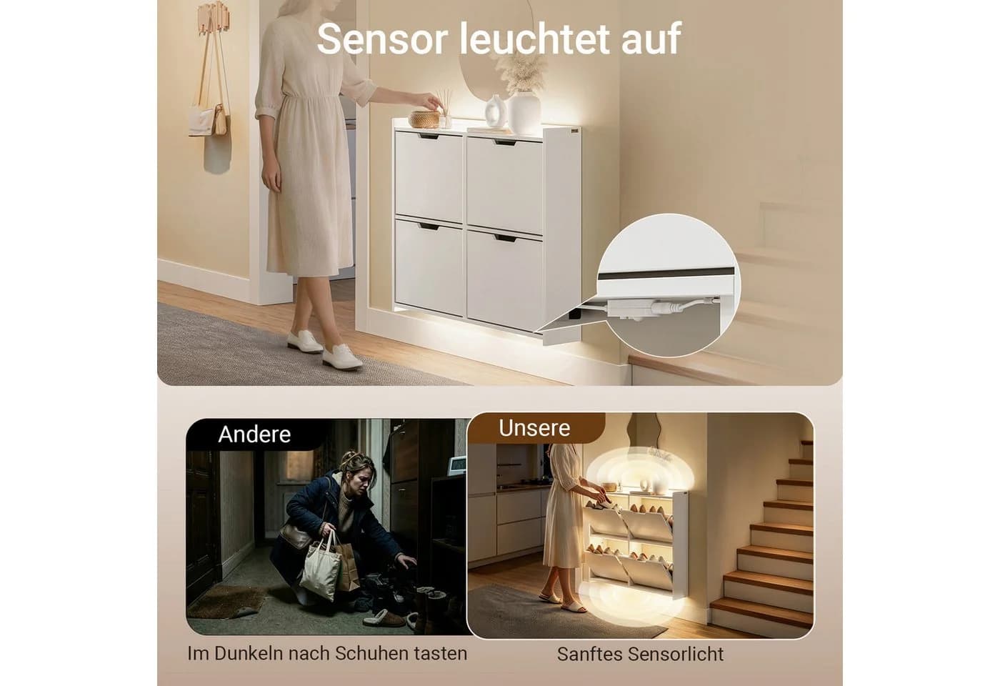 SoBuy Schuhschrank FSR100 Weiß/Schwarz mit Sensorlicht - Bild 4