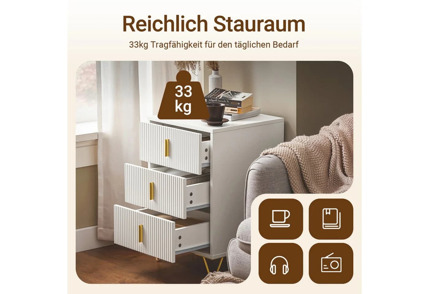 SoBuy Nachtkonsole FBT115 Weiß/Schwarz Modern