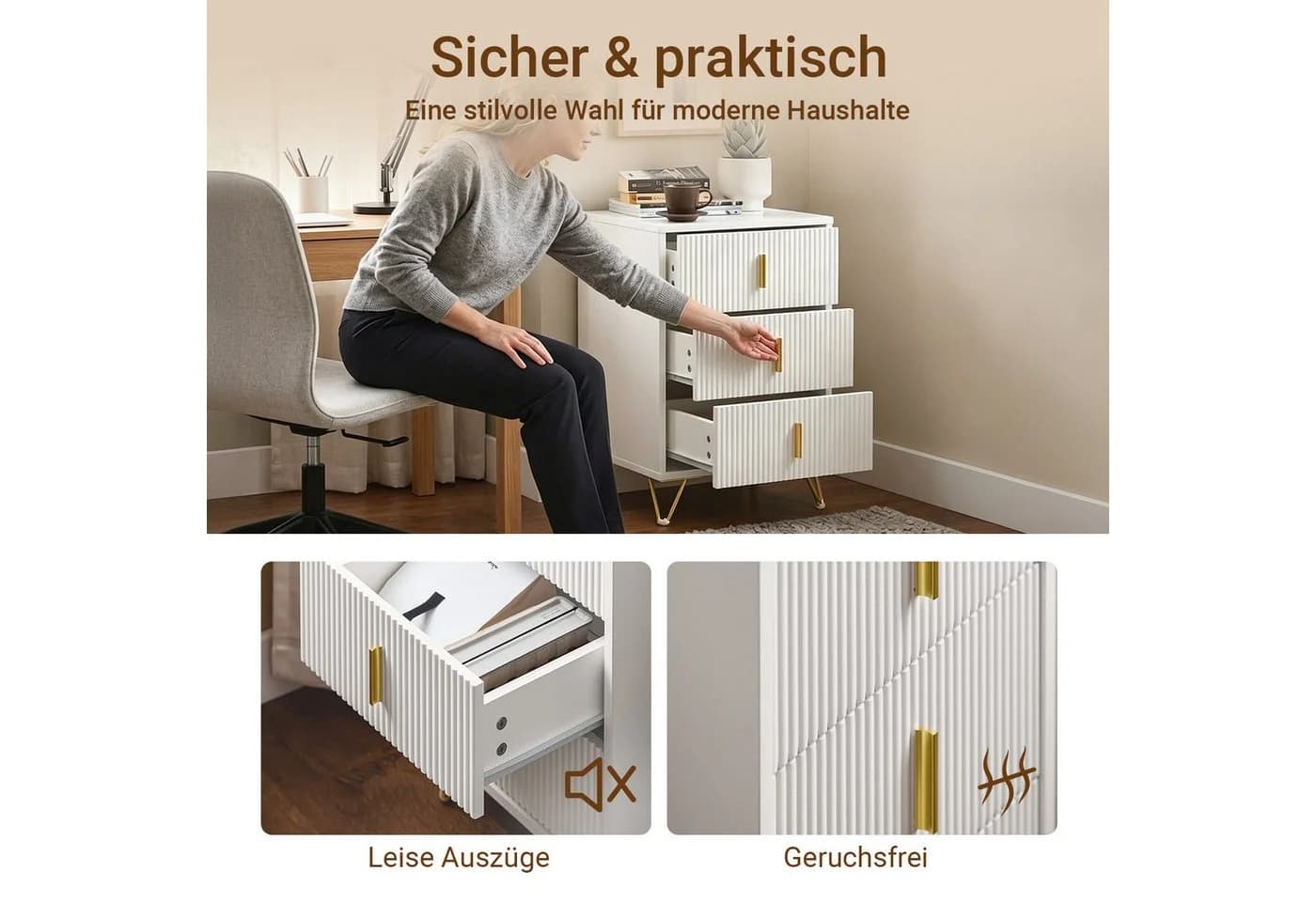 SoBuy Nachtkonsole FBT115 Weiß/Schwarz Modern - Bild 3