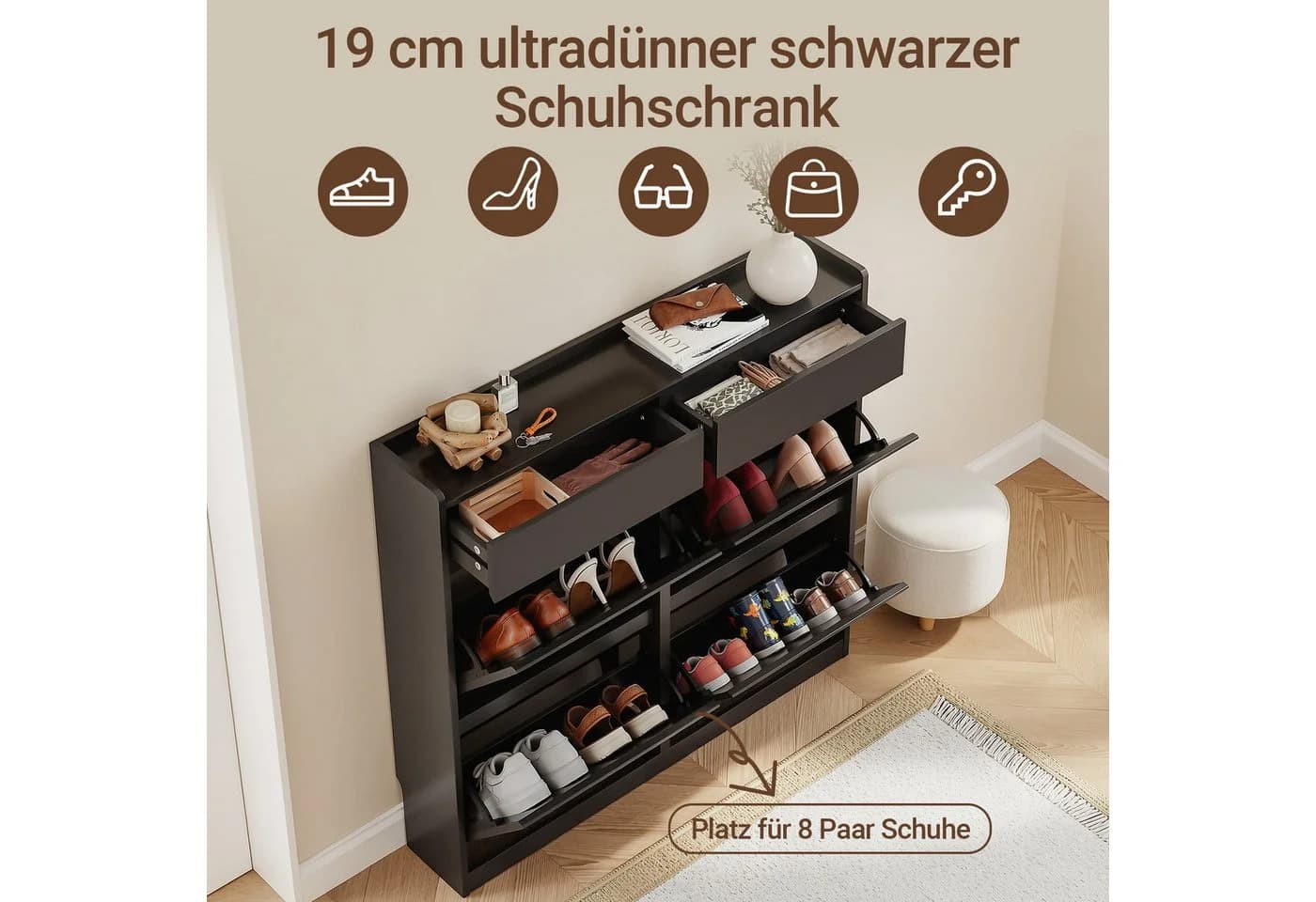 SoBuy Schuhschrank FSR169 Weiß/Schwarz 10 Paar - Bild 3