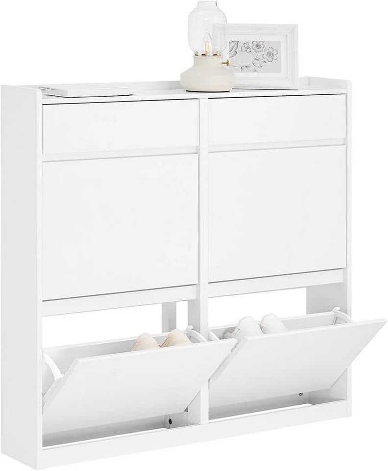 SoBuy Schuhschrank FSR169 Weiß/Schwarz mit 4 Klappen & 2 Schubladen - Bild 2