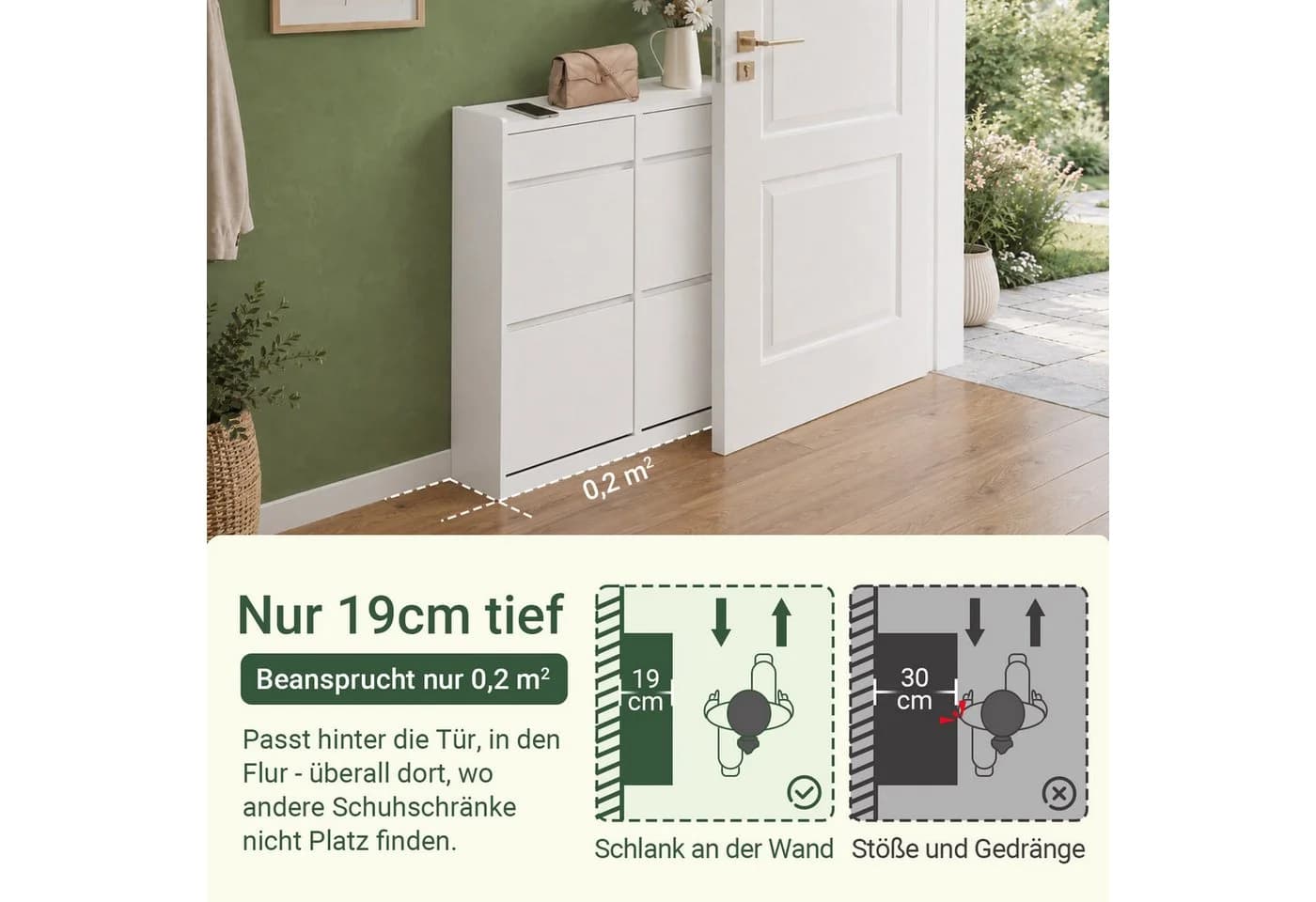 SoBuy Schuhschrank FSR169 Weiß/Schwarz mit 4 Klappen & 2 Schubladen - Bild 3